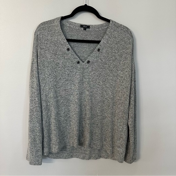 Rails Leigh Melange Grey Studded Women’s Long Sleeve V-Neck Size M GUC - Picture 2 of 8